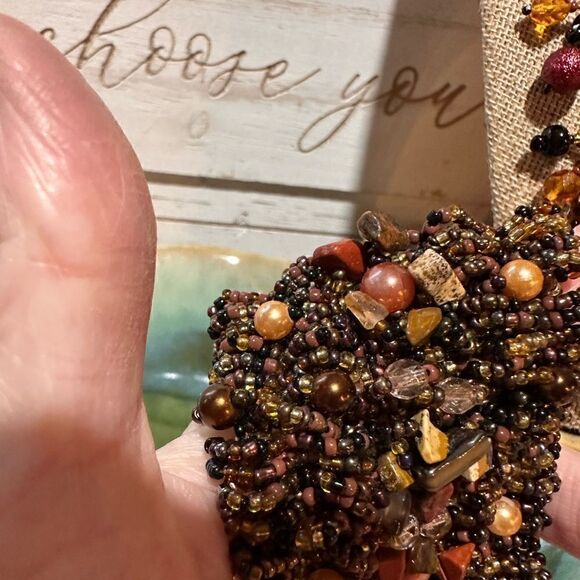 Gorgeous Handcrafted Brown Tone Glass & Gemstone Beaded Necklace & Mesh Bracelet - Picture 8 of 12